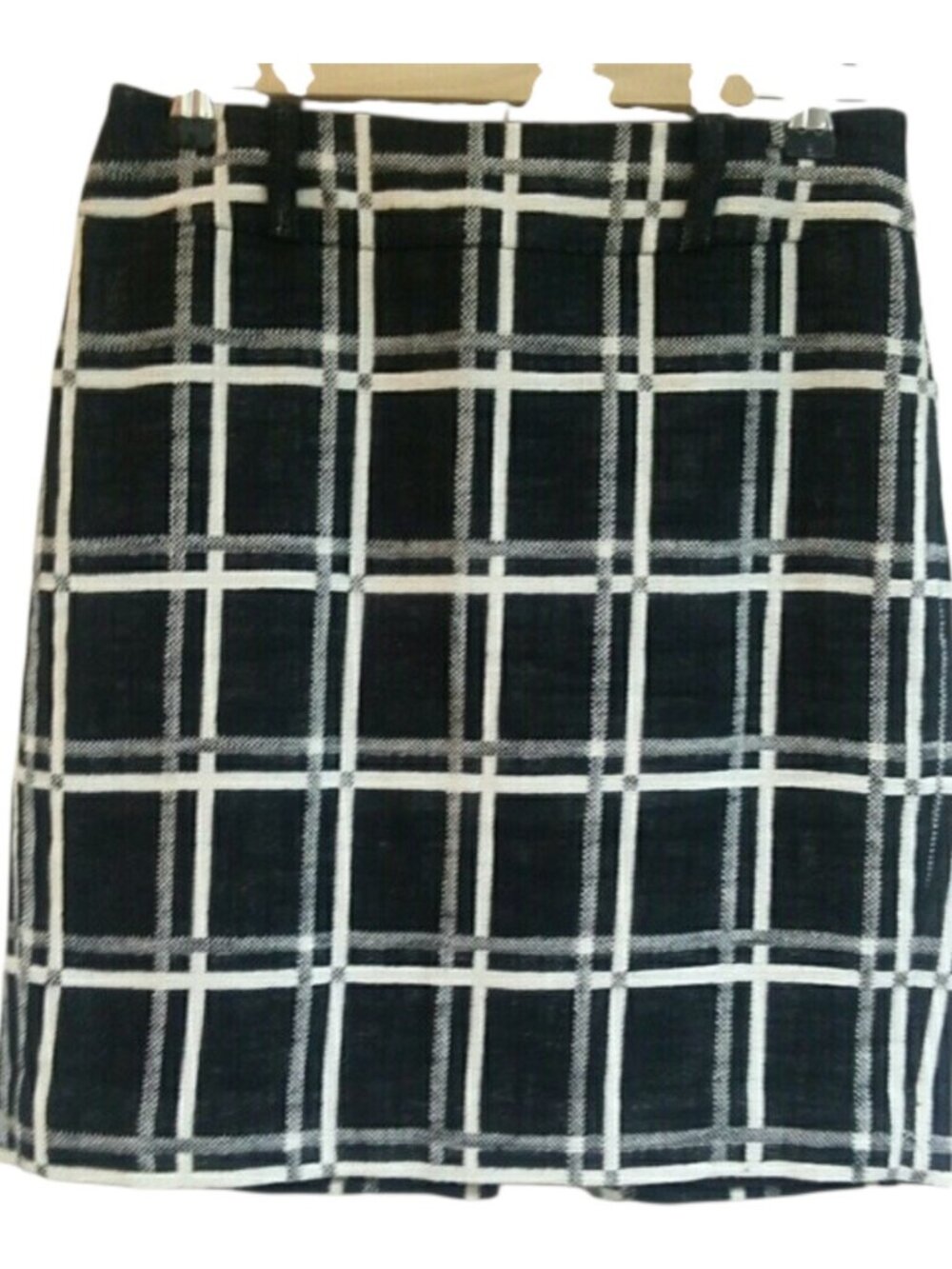 Ann Taylor Petites Black White Windowpane Plaid Linen Blend Office Skirt Size 2P